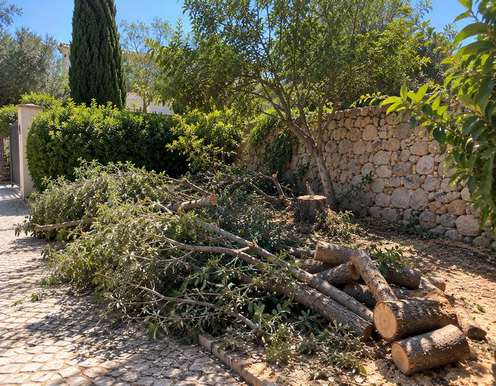 Limpeza do jardim algarvio ao sol depois do abate