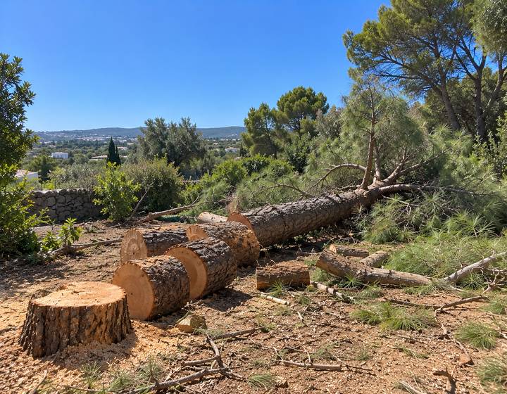 Pinheiro abatido numa paisagem algarvia